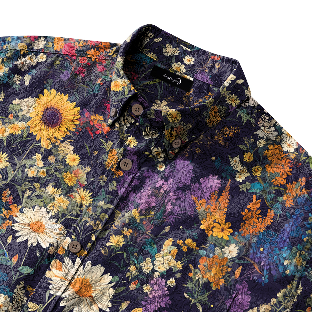 100% Cotton Soft High Elasticity Casual Tropical Print Short Sleeve Breathable Shirt