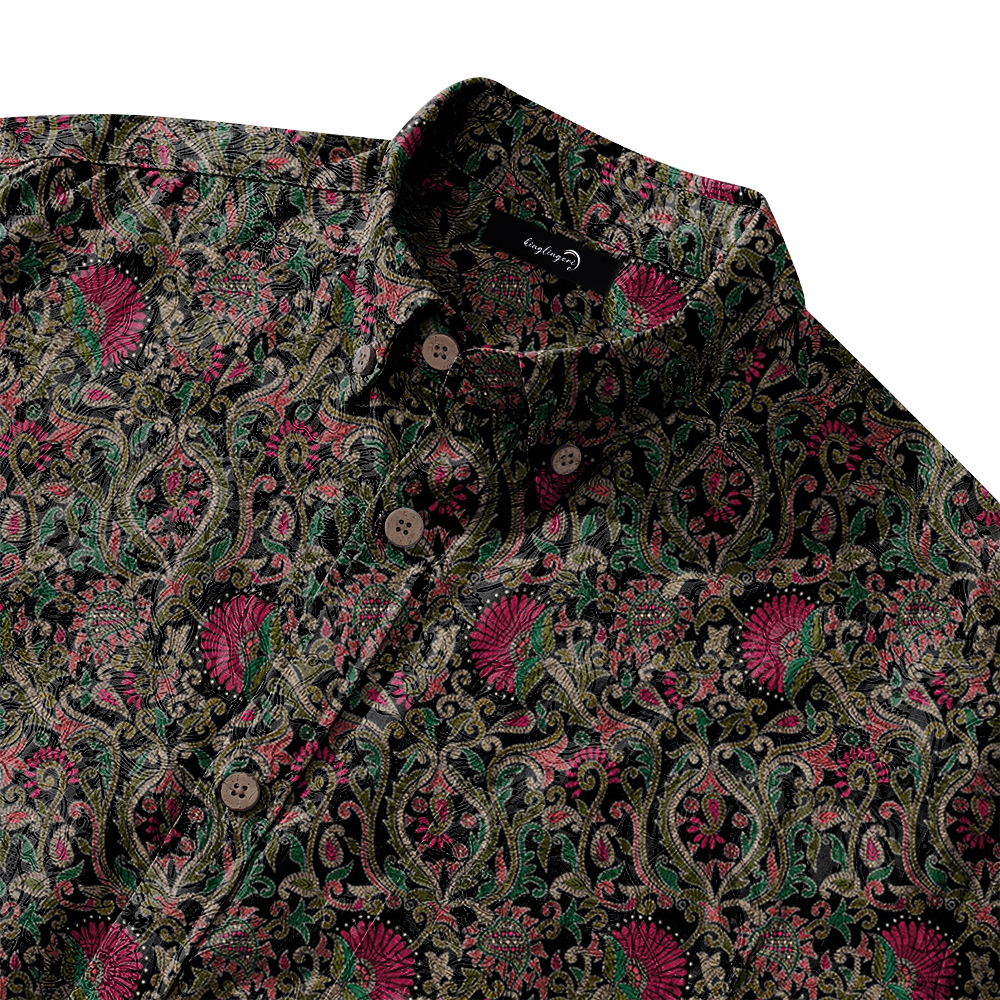 Men's Mid Cotton Button-down Aloha Shirt fashion printed pattern long-sleeved Shirt