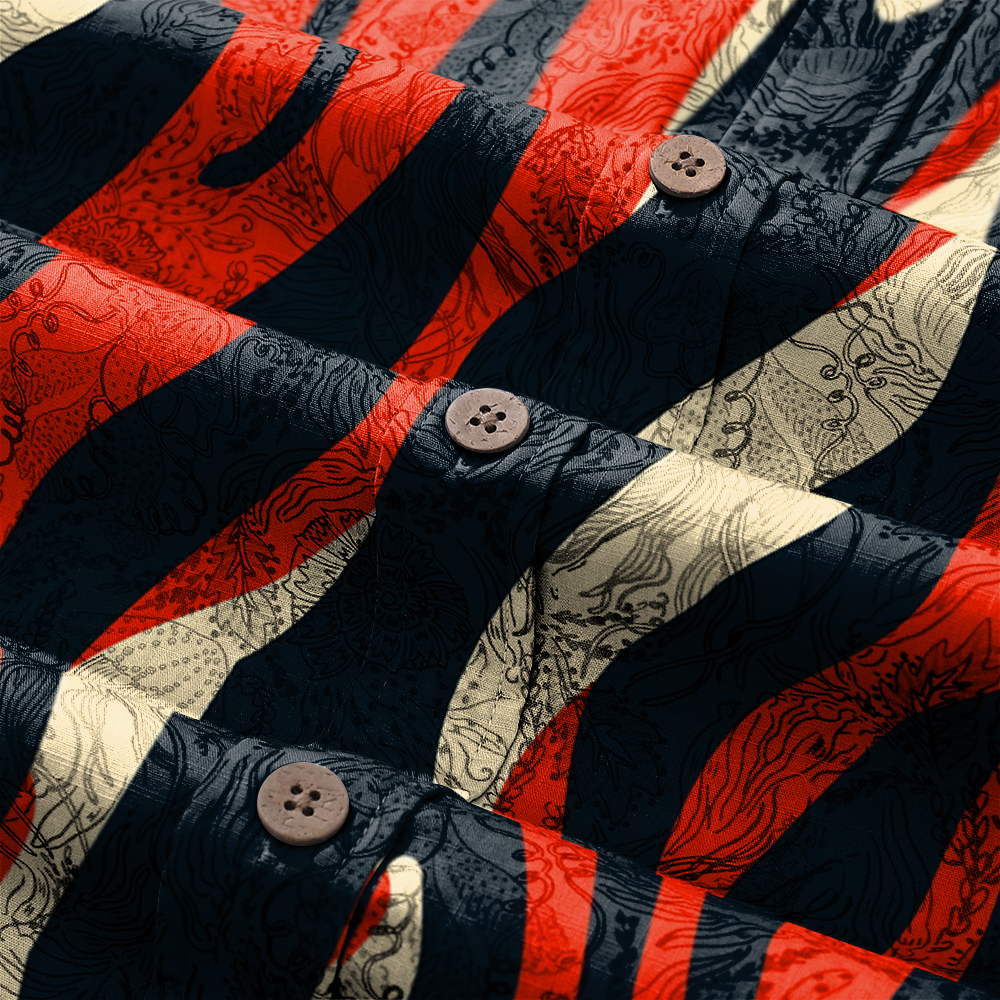 100% Cotton Soft High Elasticity Casual Tropical Print Short Sleeve Breathable Shirt