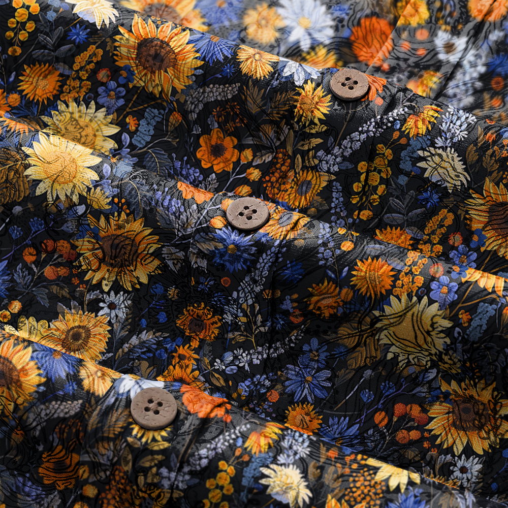 100% Cotton Soft High Elasticity Casual Tropical Print Short Sleeve Breathable Shirt