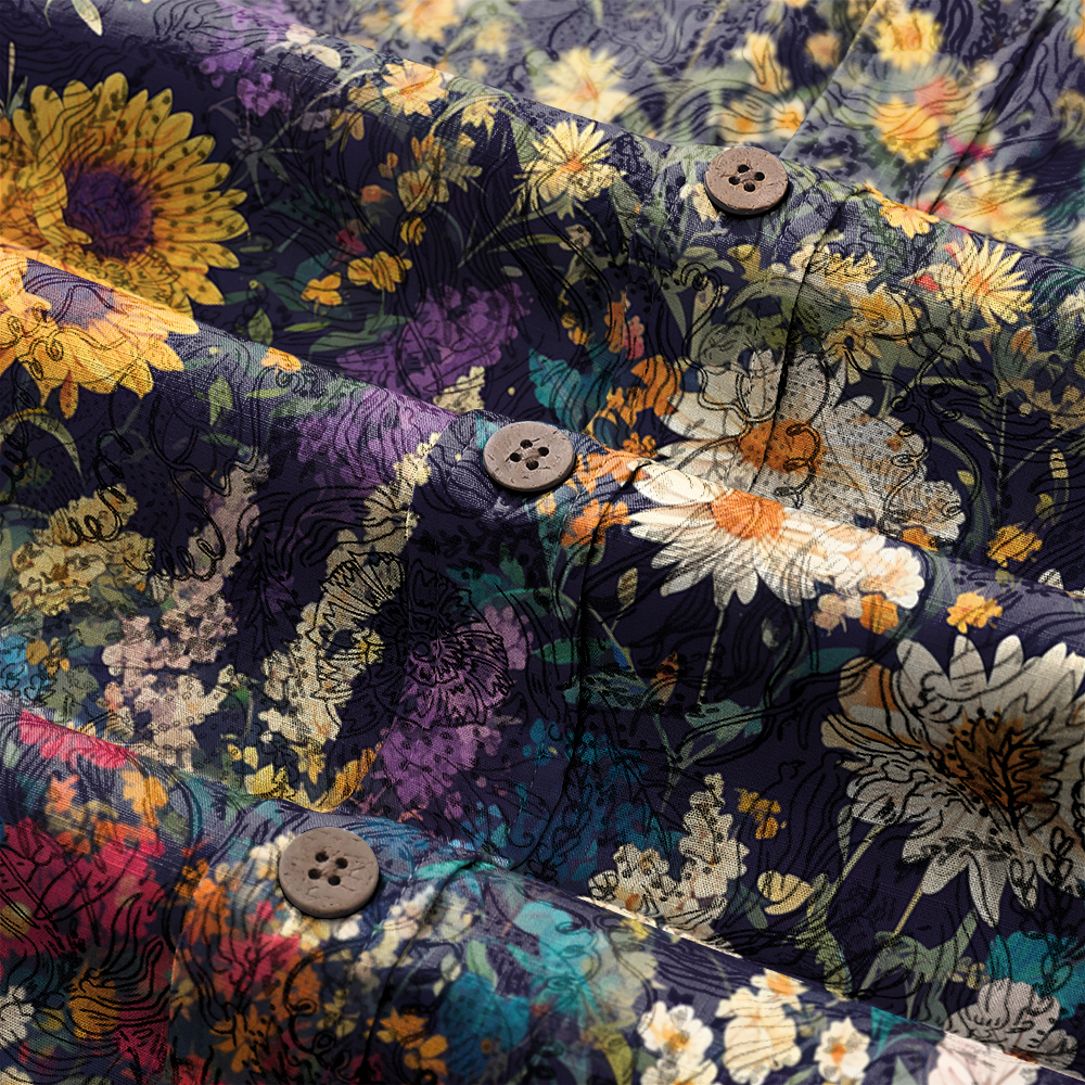 100% Cotton Soft High Elasticity Casual Tropical Print Short Sleeve Breathable Shirt