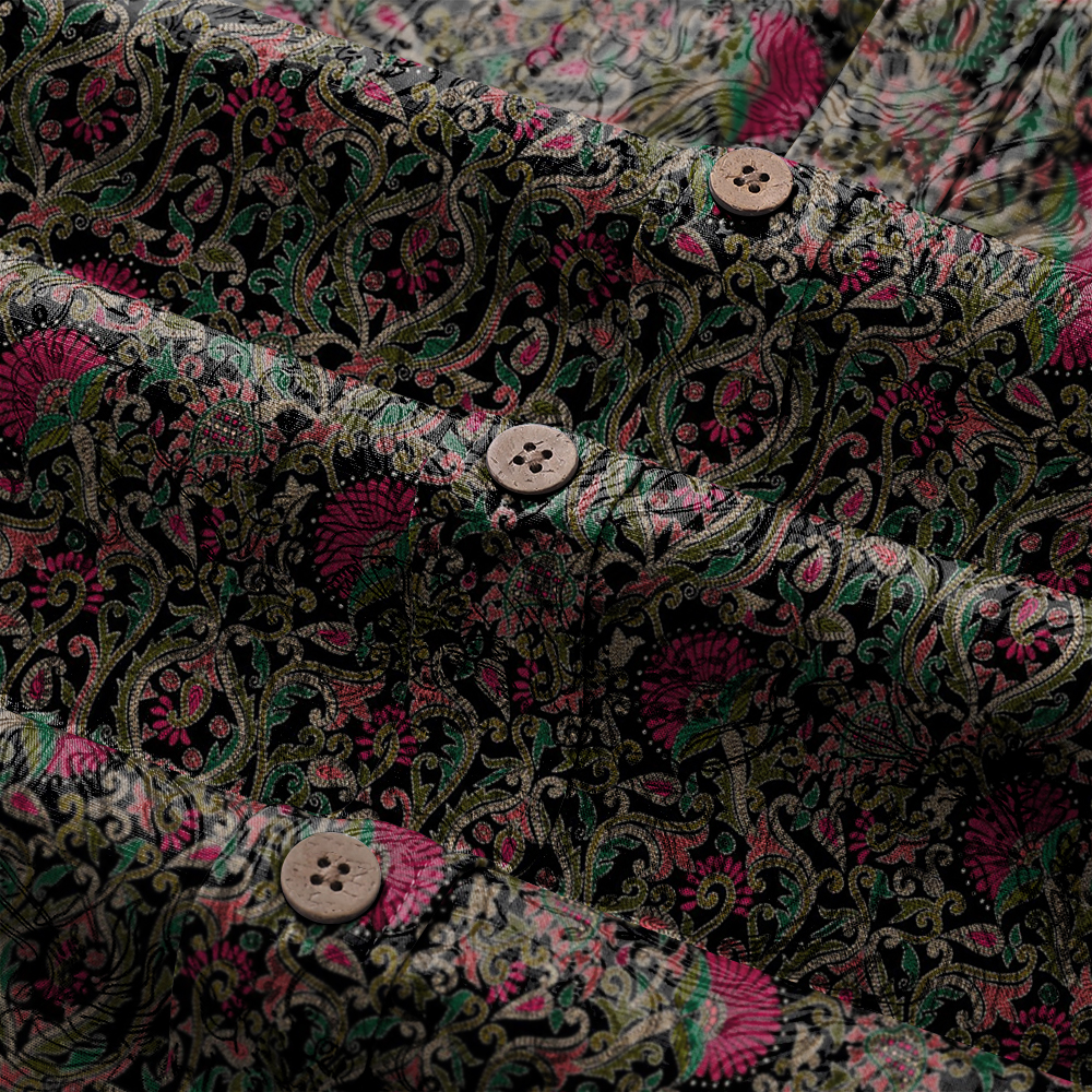 Men's Mid Cotton Button-down Aloha Shirt fashion printed pattern long-sleeved Shirt