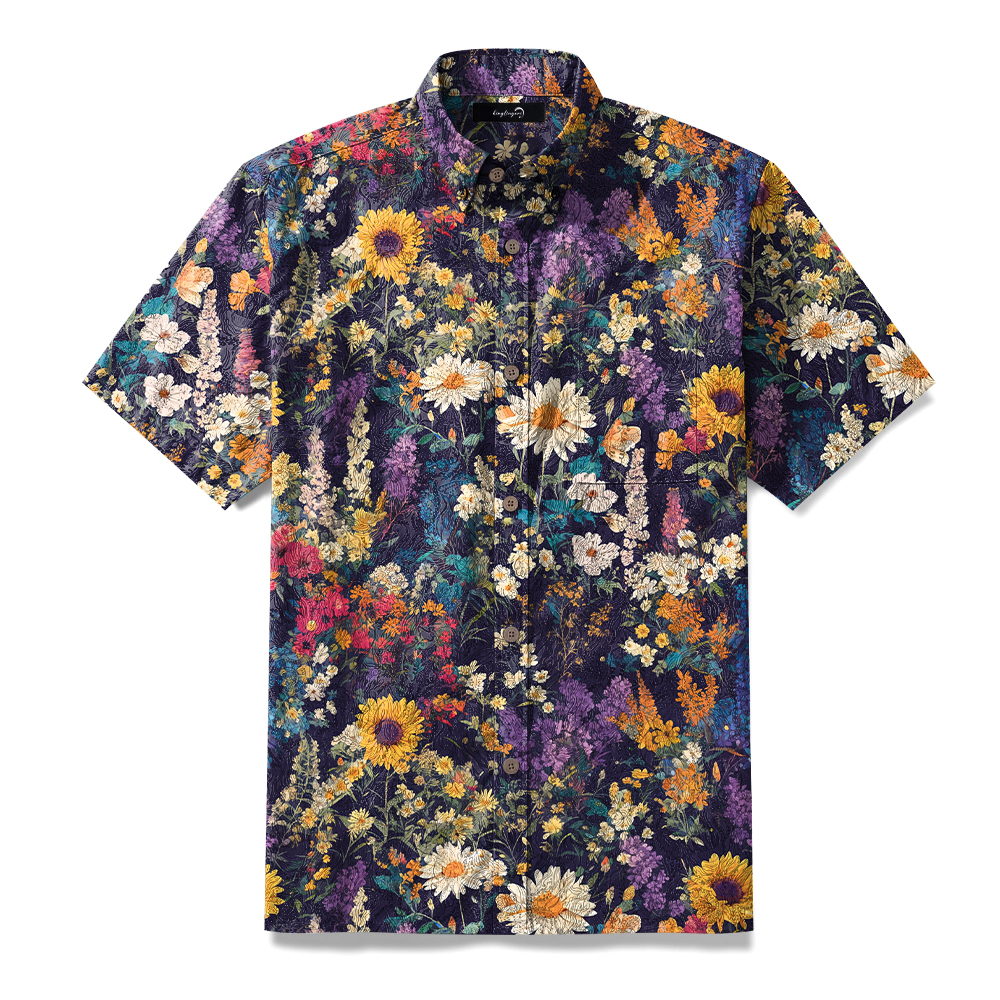 100% Cotton Soft High Elasticity Casual Tropical Print Short Sleeve Breathable Shirt