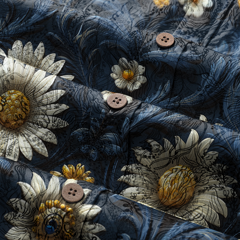 Men's Mid Cotton Button-down Aloha Shirt fashion printed pattern long-sleeved Shirt