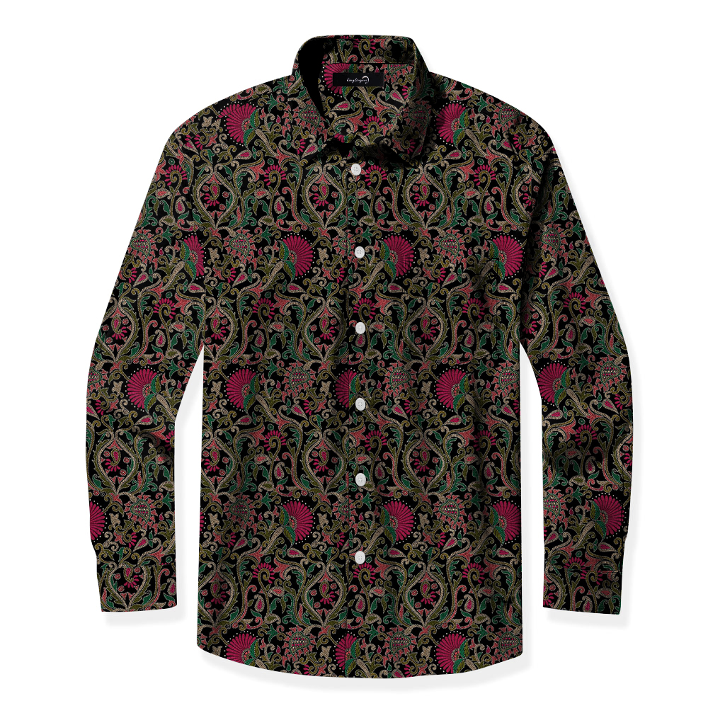 Men's Mid Cotton Button-down Aloha Shirt fashion printed pattern long-sleeved Shirt