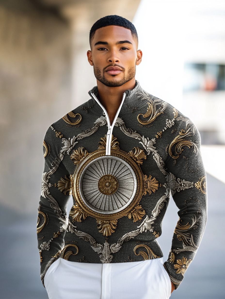 Luxe Men's Fashion Stand Collar Cardigan Sweater Knit Jacket