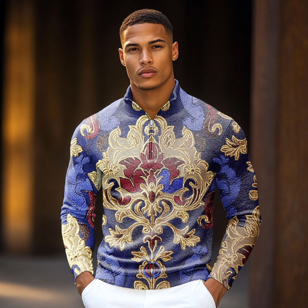 Luxe Men's Fashion Stand Collar Cardigan Sweater Knit Jacket