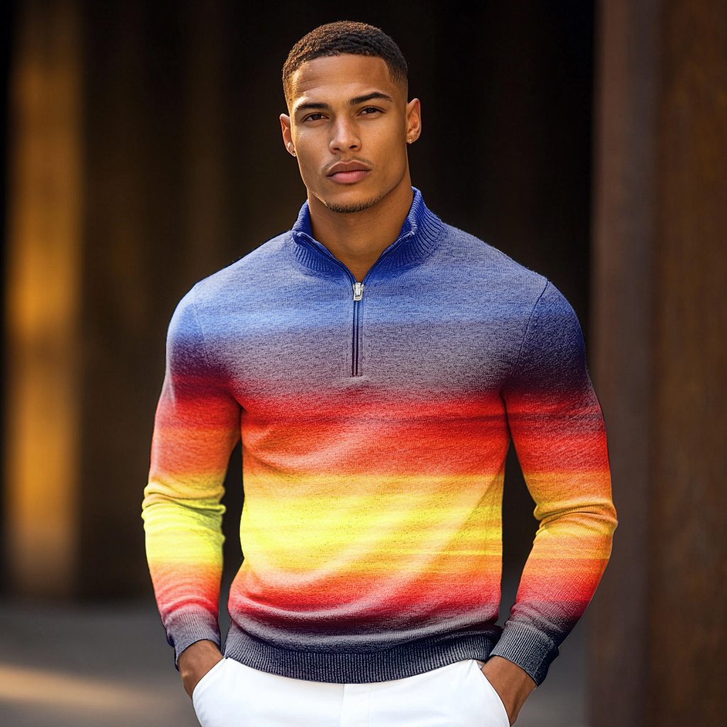 Luxe Men's Fashion Stand Collar Cardigan Sweater Knit Jacket