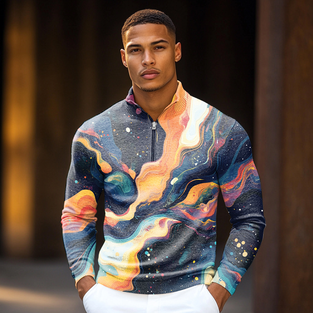 Luxe Men's Fashion Stand Collar Cardigan Sweater Knit Jacket