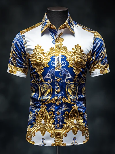 Men's Satin Luxe  Button-Down Soft High Elasticity Short Sleeve Breathable Shirt