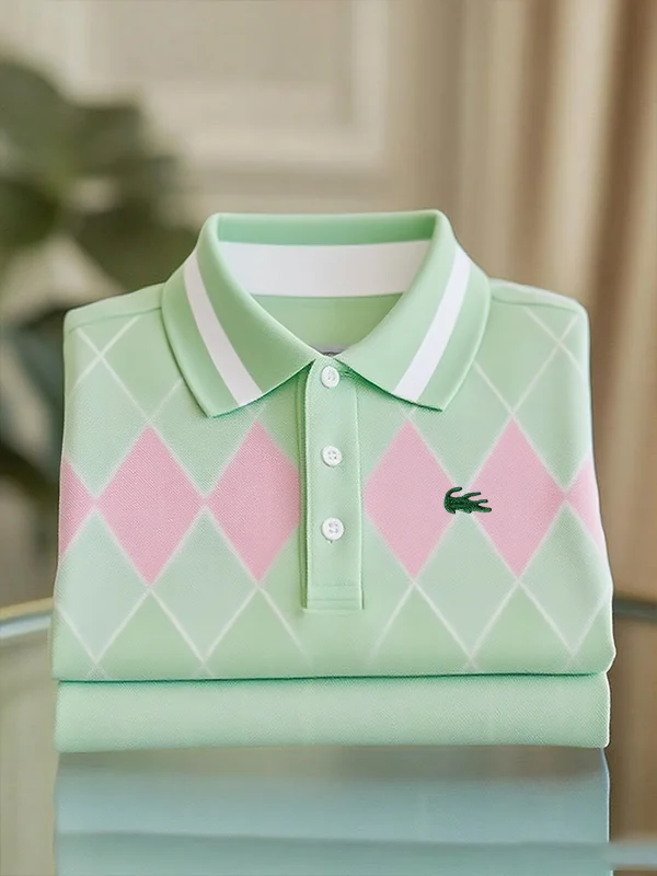 Men's Classic Business Logo Button Short Sleeve Polo Shirt