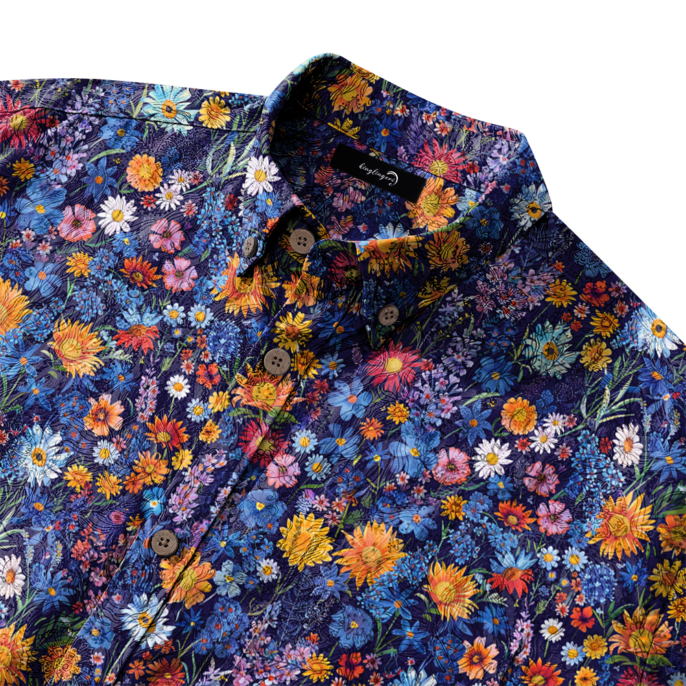 100% Cotton Soft High Elasticity Casual Tropical Print Short Sleeve Breathable Shirt