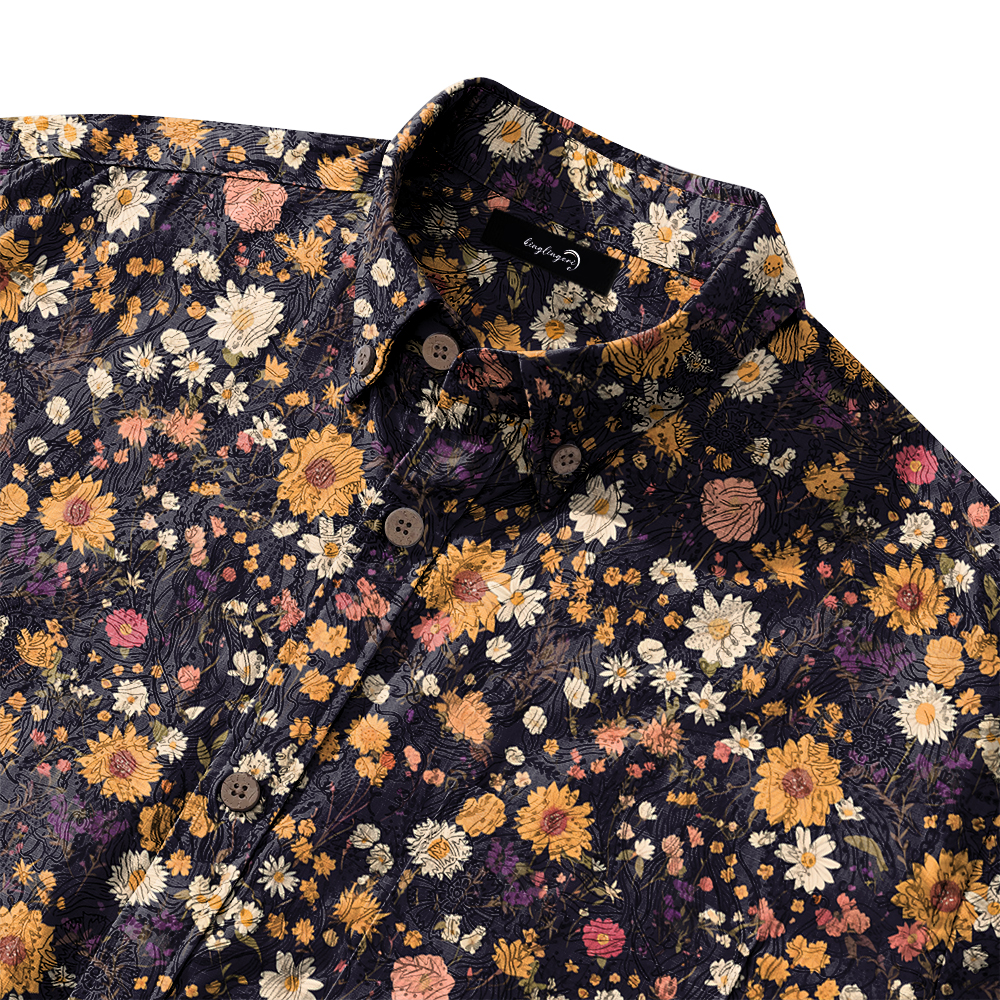 100% Cotton Soft High Elasticity Casual Tropical Print Short Sleeve Breathable Shirt