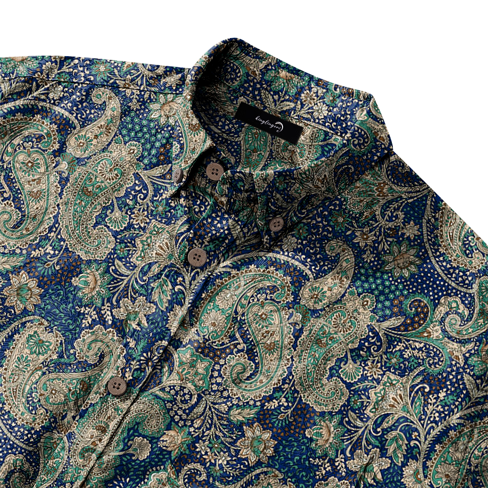 Men's Mid Cotton Button-down Aloha Shirt fashion printed pattern long-sleeved Shirt