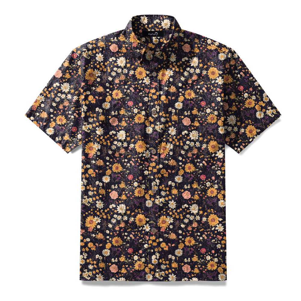 100% Cotton Soft High Elasticity Casual Tropical Print Short Sleeve Breathable Shirt