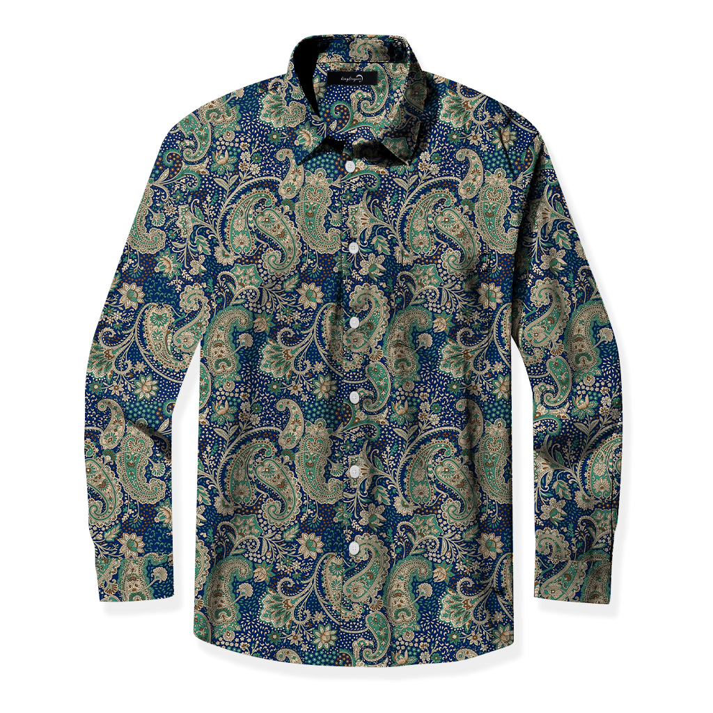Men's Mid Cotton Button-down Aloha Shirt fashion printed pattern long-sleeved Shirt