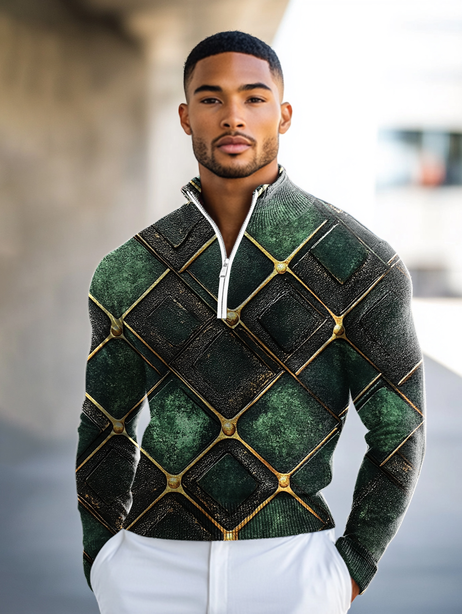 Luxe Men's Fashion Stand Collar Cardigan Sweater Knit Jacket