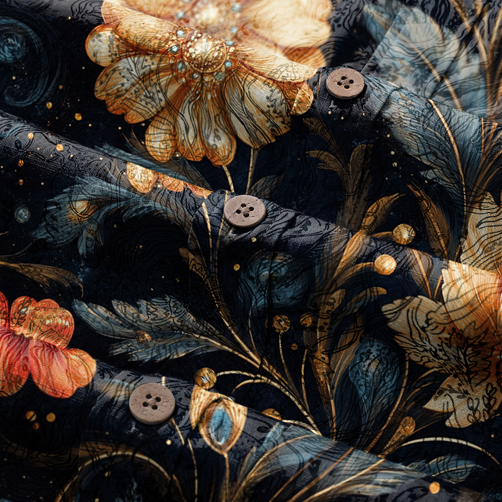 Men's Mid Cotton Button-down Aloha Shirt fashion printed pattern long-sleeved Shirt