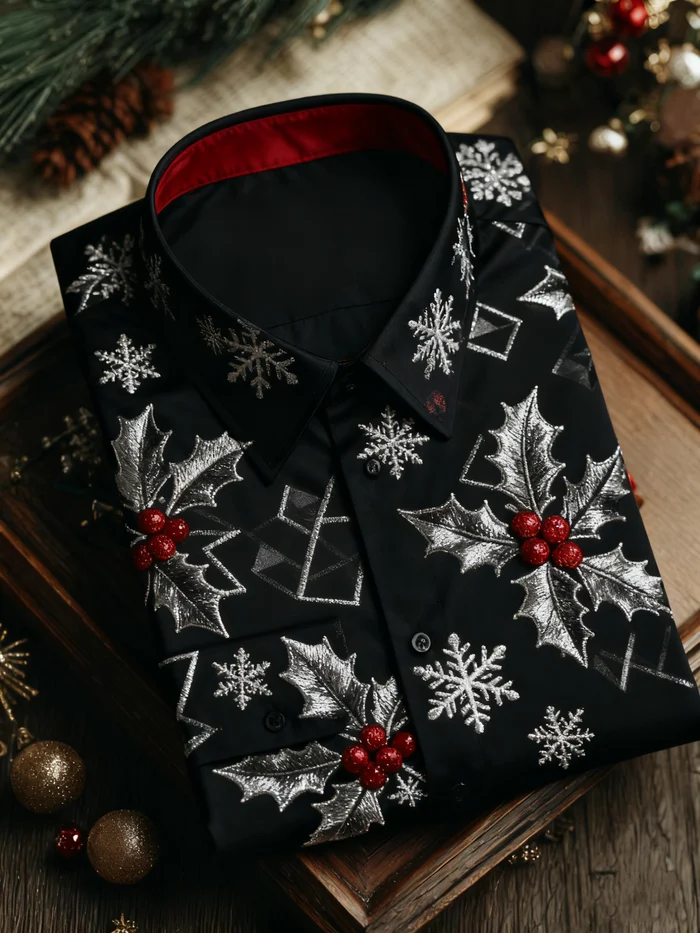 Men's Luxury Christmas Party Long Sleeve Button-Down Shirt