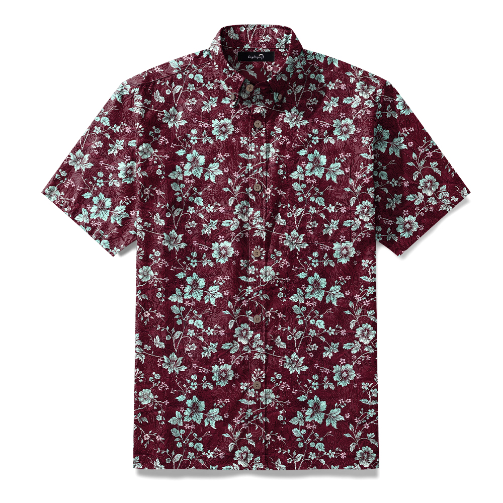 100% Cotton Soft High Elasticity Casual Tropical Print Short Sleeve Breathable Shirt