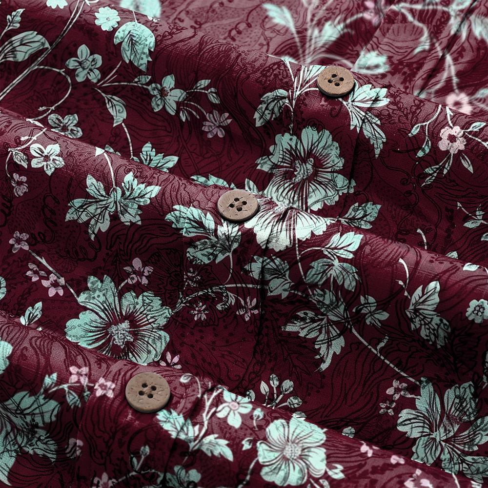 100% Cotton Soft High Elasticity Casual Tropical Print Short Sleeve Breathable Shirt