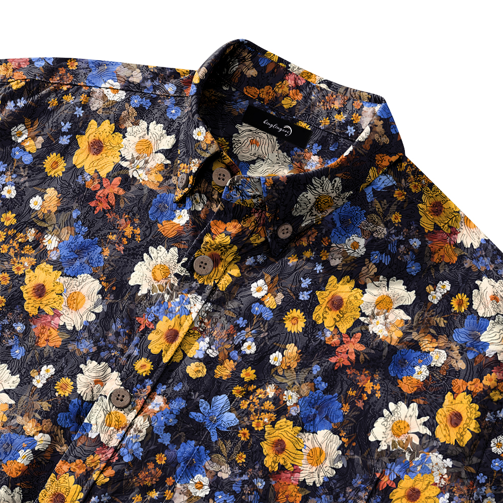 100% Cotton Soft High Elasticity Casual Tropical Print Short Sleeve Breathable Shirt