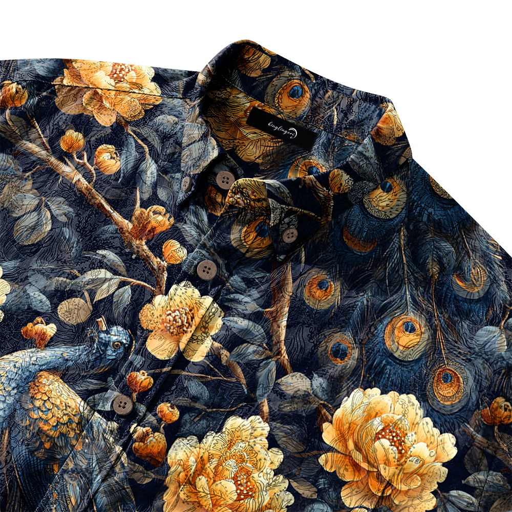 Men's Mid Cotton Button-down Aloha Shirt fashion printed pattern long-sleeved Shirt