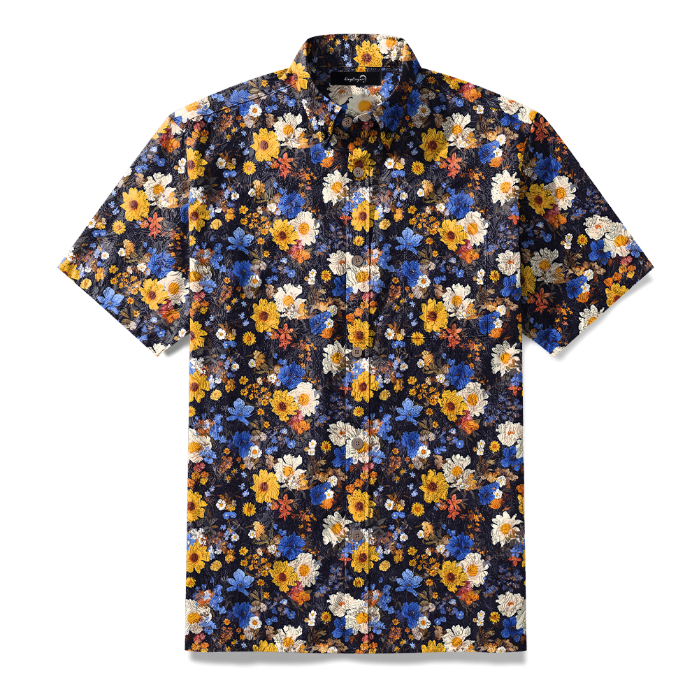 100% Cotton Soft High Elasticity Casual Tropical Print Short Sleeve Breathable Shirt