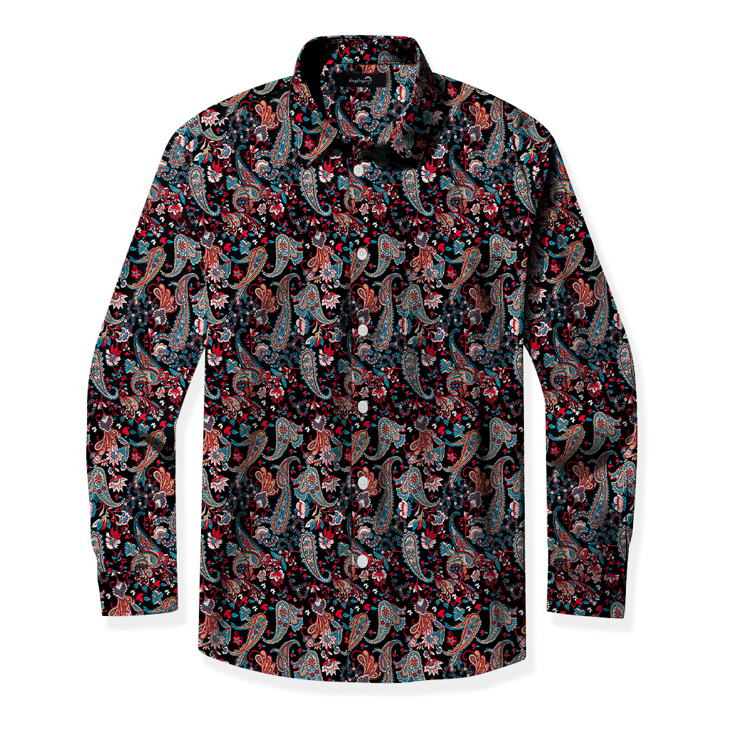 Men's Mid Cotton Button-down Aloha Shirt fashion printed pattern long-sleeved Shirt