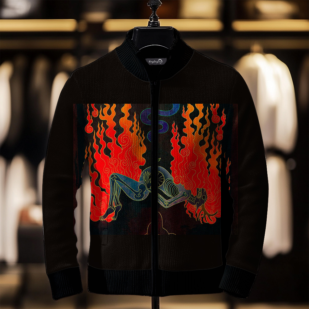 Luxe Men's Fashion Stand Collar Cardigan Sweater Knit Jacket