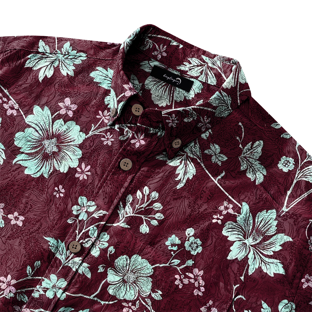 100% Cotton Soft High Elasticity Casual Tropical Print Short Sleeve Breathable Shirt