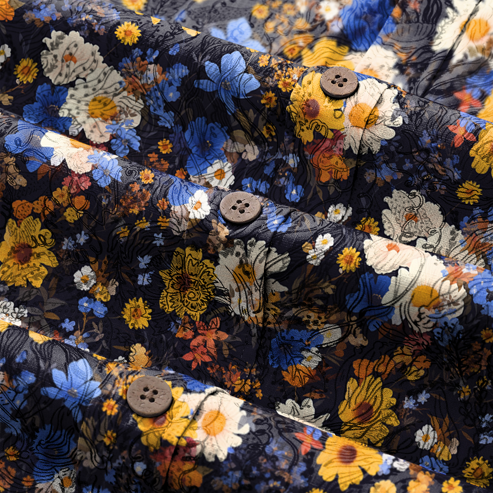 100% Cotton Soft High Elasticity Casual Tropical Print Short Sleeve Breathable Shirt