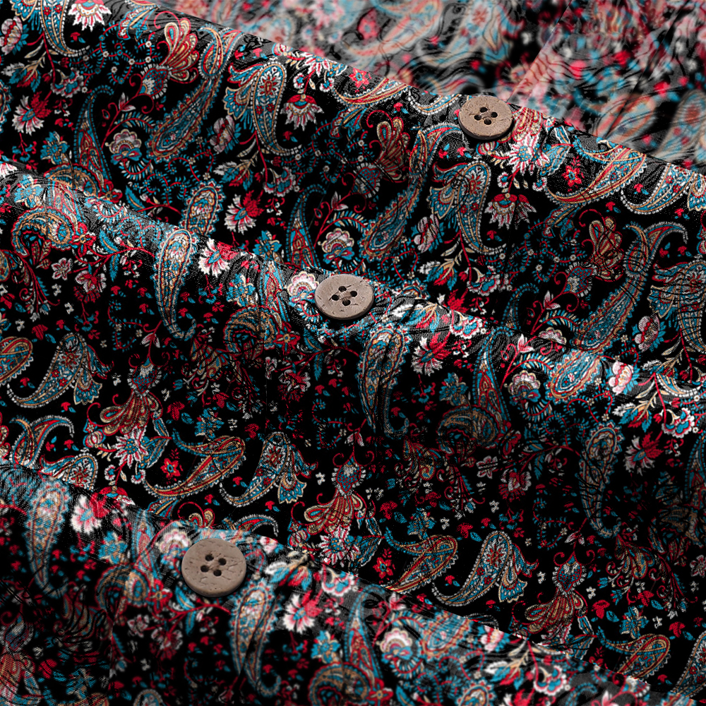 Men's Mid Cotton Button-down Aloha Shirt fashion printed pattern long-sleeved Shirt