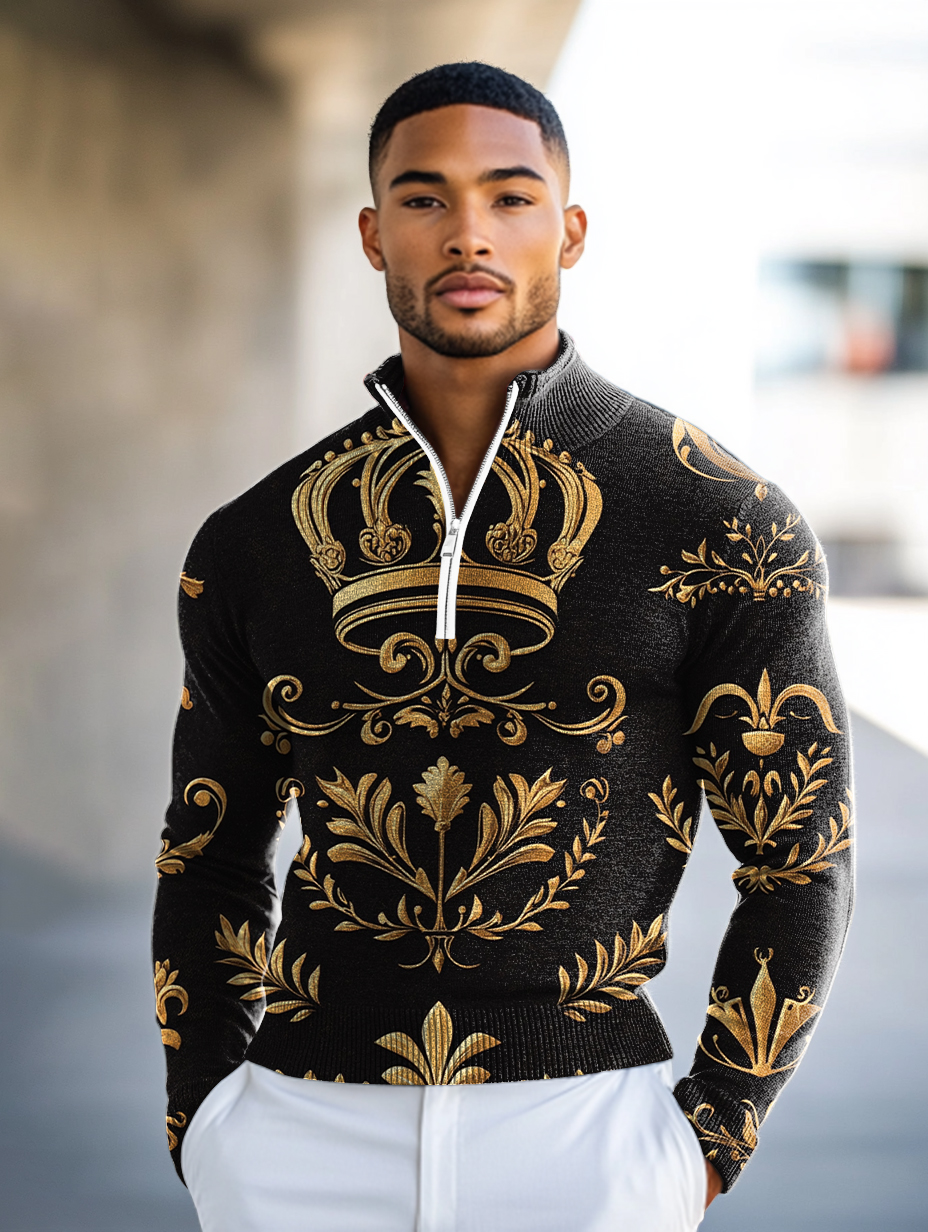 Luxe Men's Fashion Stand Collar Cardigan Sweater Knit Jacket