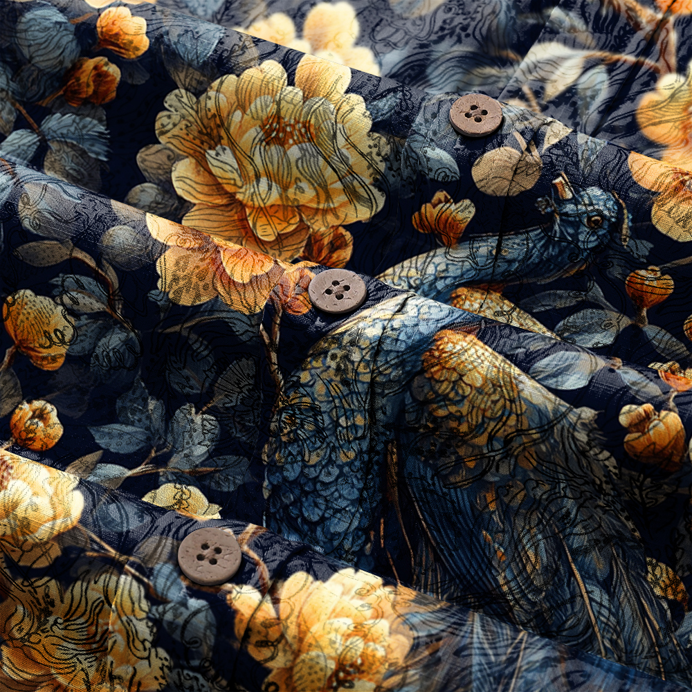 Men's Mid Cotton Button-down Aloha Shirt fashion printed pattern long-sleeved Shirt