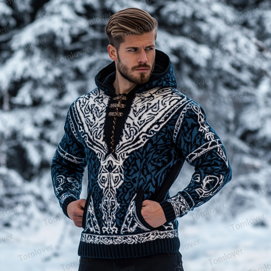 Men's Viking Wolf Inspired Celtic Chunky Hooded Sweater