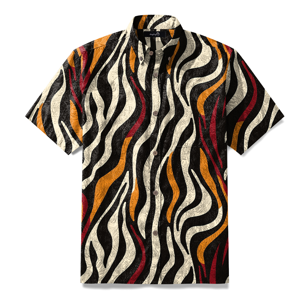 100% Cotton Soft High Elasticity Casual Tropical Print Short Sleeve Breathable Shirt