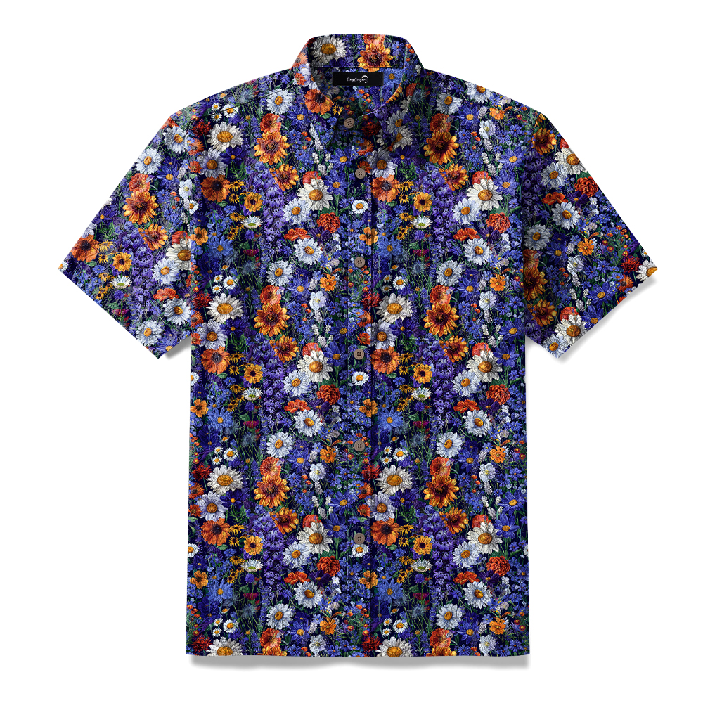 100% Cotton Soft High Elasticity Casual Tropical Print Short Sleeve Breathable Shirt