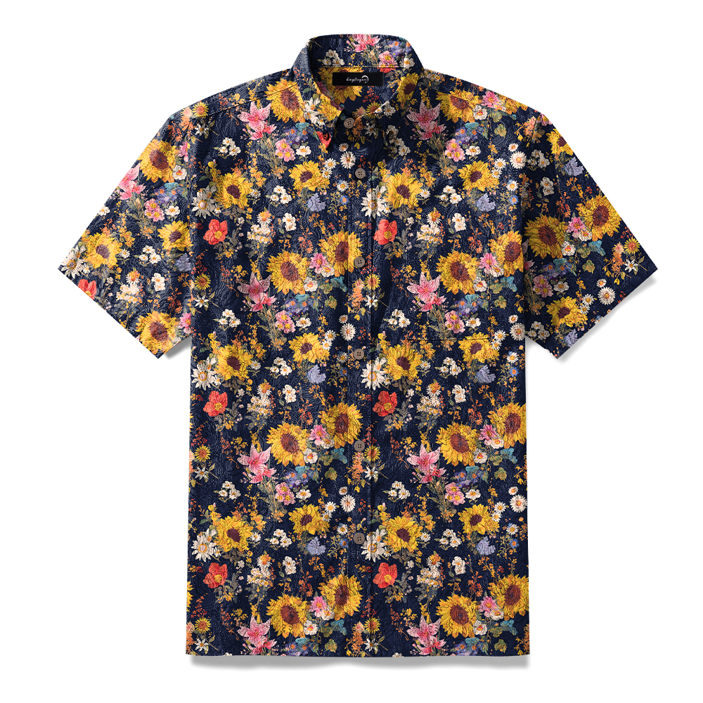 100% Cotton Soft High Elasticity Casual Tropical Print Short Sleeve Breathable Shirt