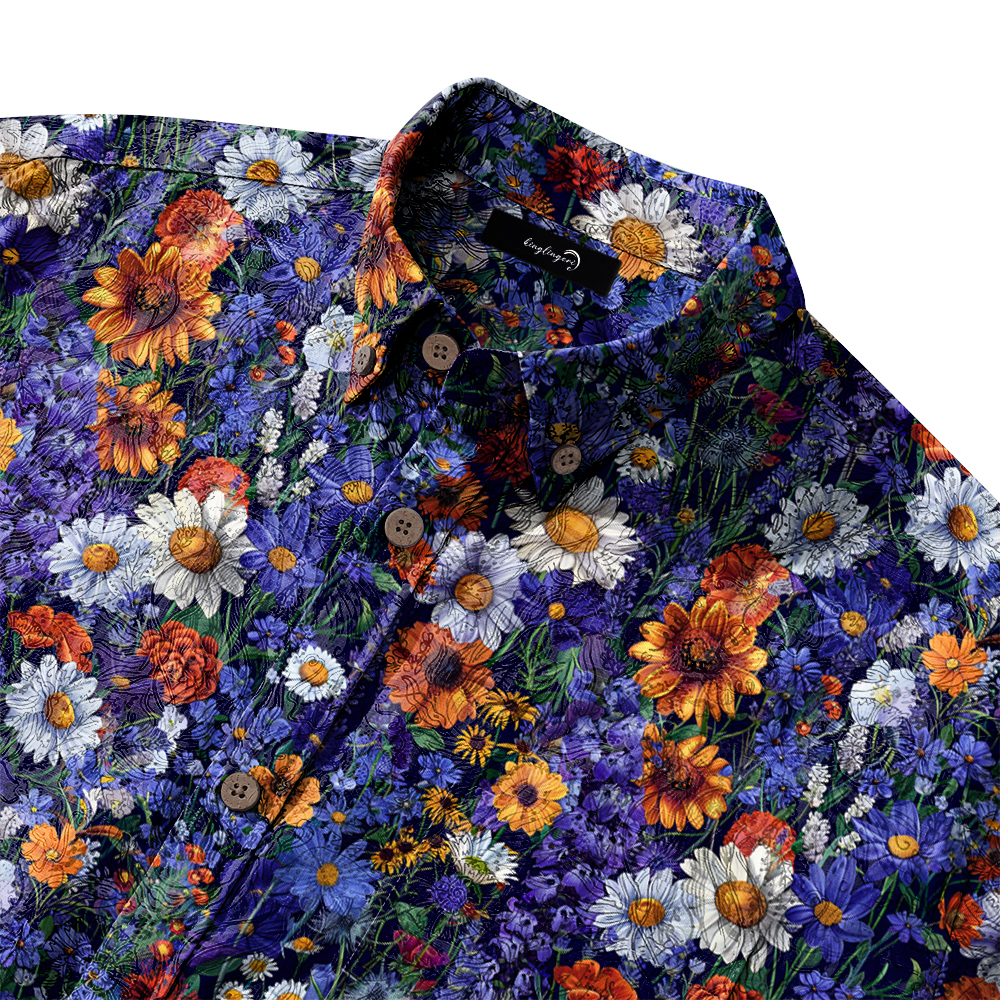 100% Cotton Soft High Elasticity Casual Tropical Print Short Sleeve Breathable Shirt