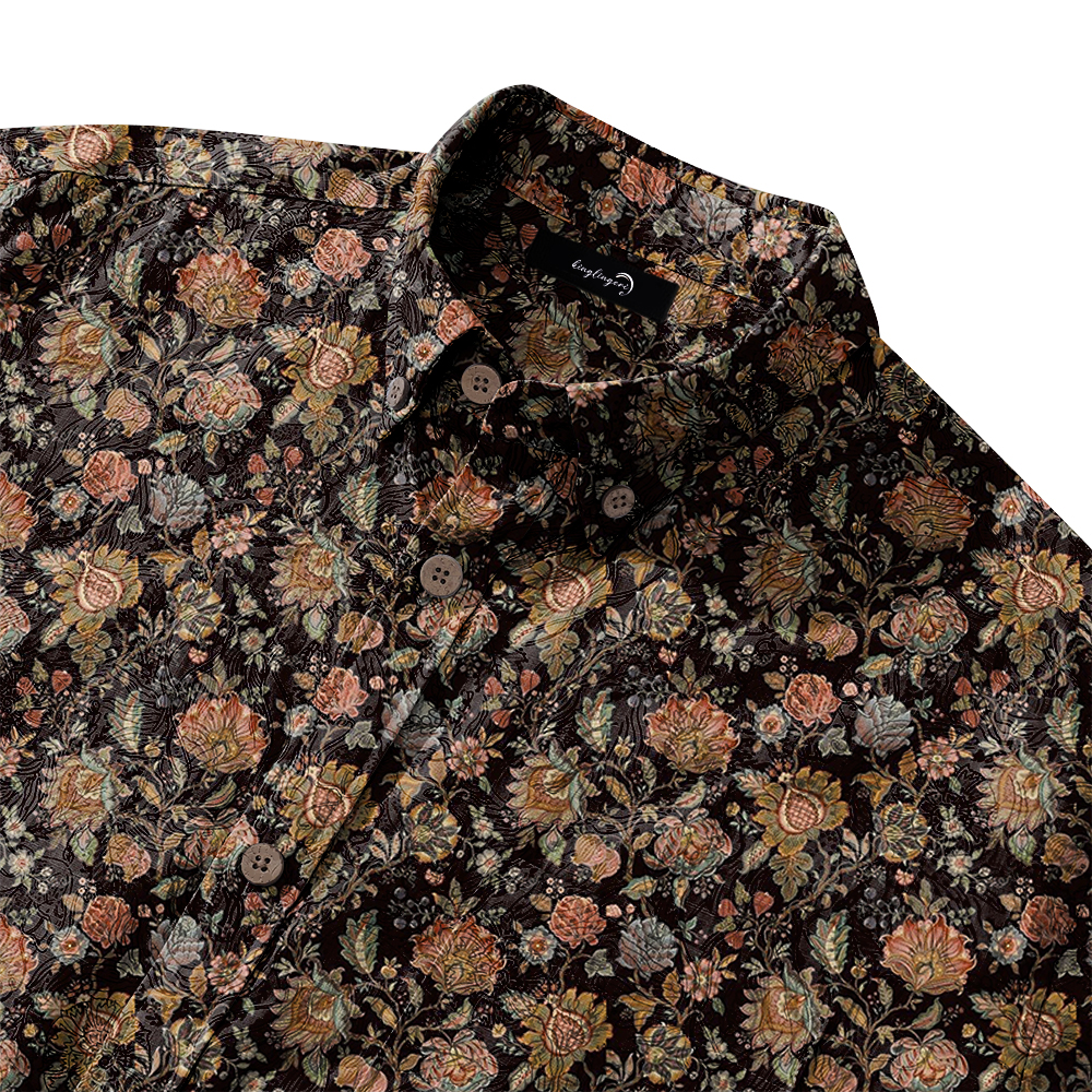 Men's Mid Cotton Button-down Aloha Shirt fashion printed pattern long-sleeved Shirt