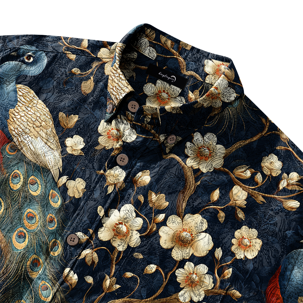 Men's Mid Cotton Button-down Aloha Shirt fashion printed pattern long-sleeved Shirt