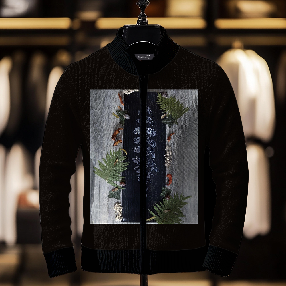 Luxe Men's Fashion Stand Collar Cardigan Sweater Knit Jacket