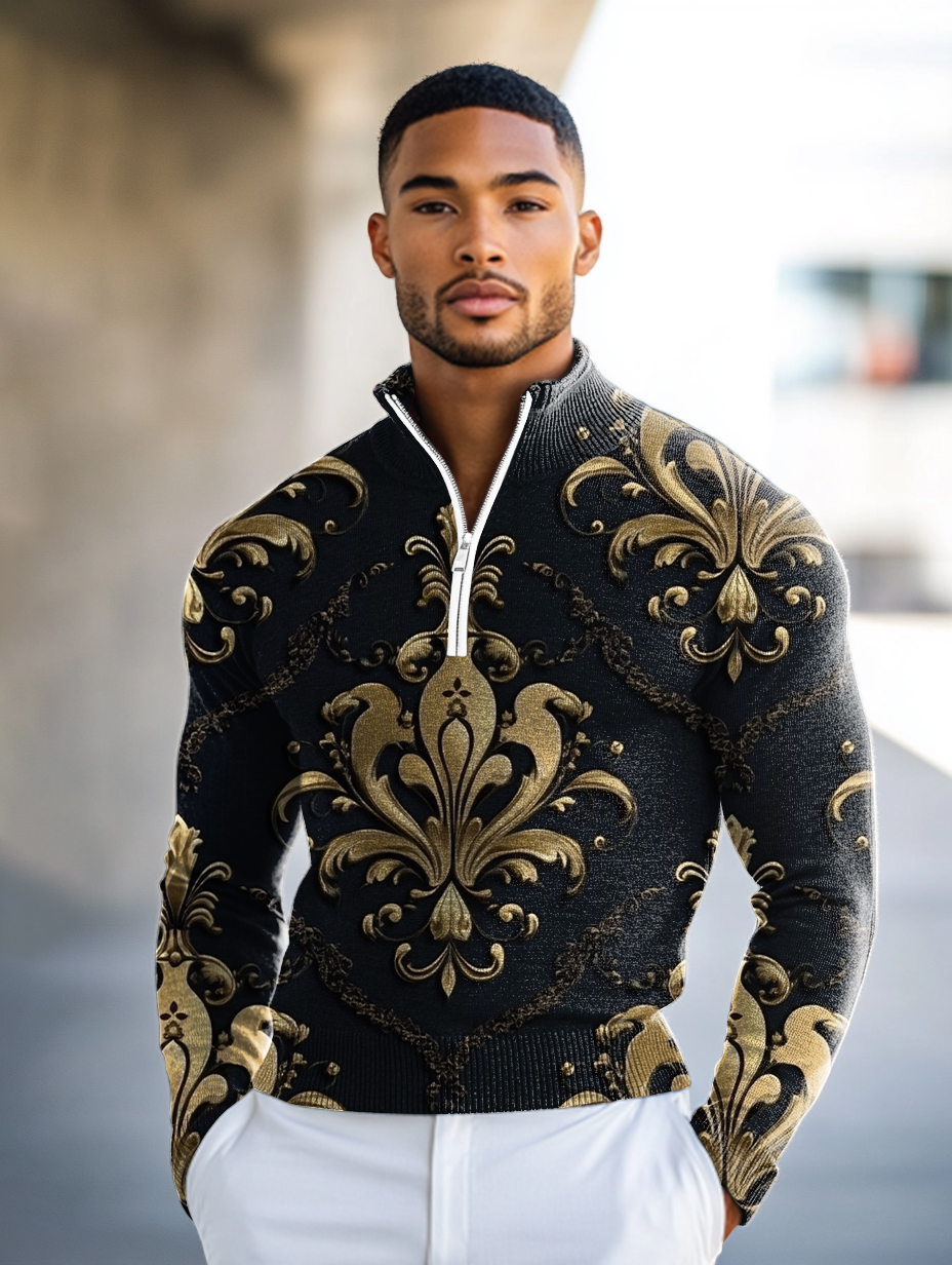 Luxe Men's Fashion Stand Collar Cardigan Sweater Knit Jacket
