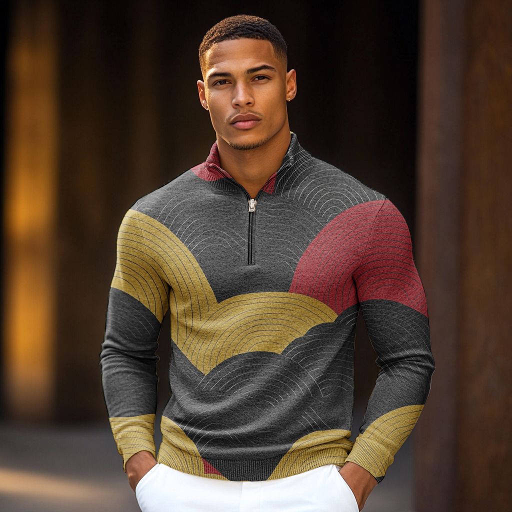 Luxe Men's Fashion Stand Collar Cardigan Sweater Knit Jacket