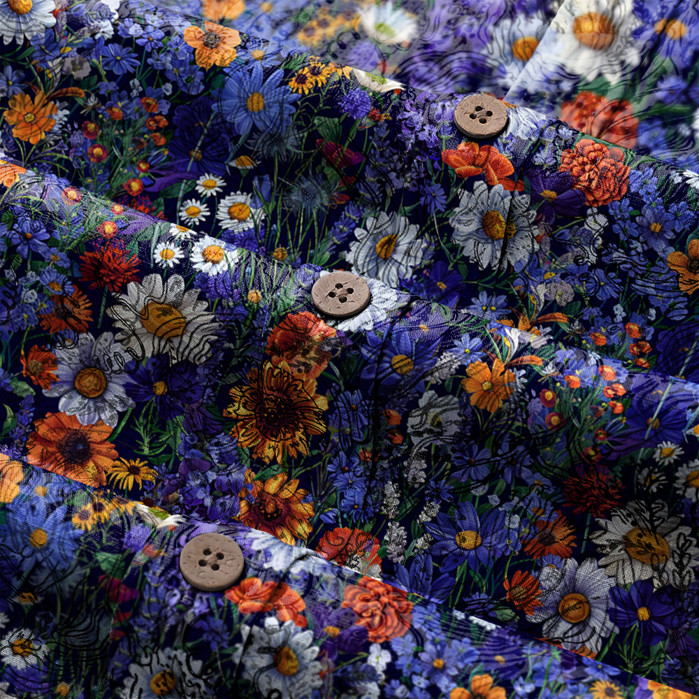 100% Cotton Soft High Elasticity Casual Tropical Print Short Sleeve Breathable Shirt