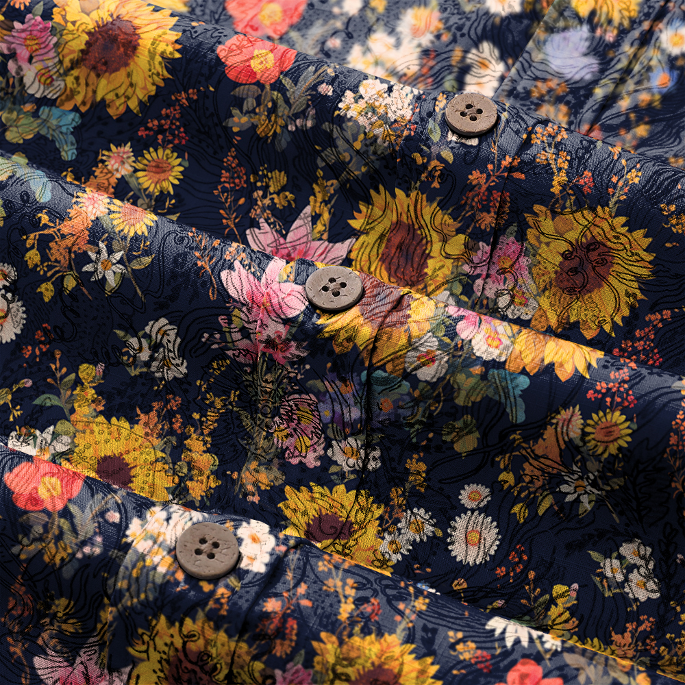 100% Cotton Soft High Elasticity Casual Tropical Print Short Sleeve Breathable Shirt