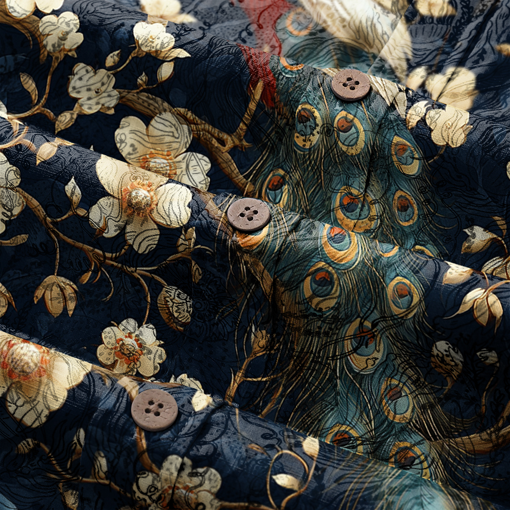 Men's Mid Cotton Button-down Aloha Shirt fashion printed pattern long-sleeved Shirt