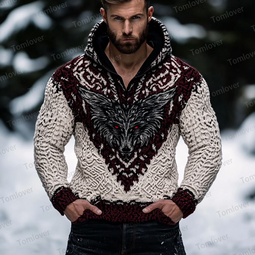 Men's Viking Wolf Inspired Celtic Chunky Hooded Sweater