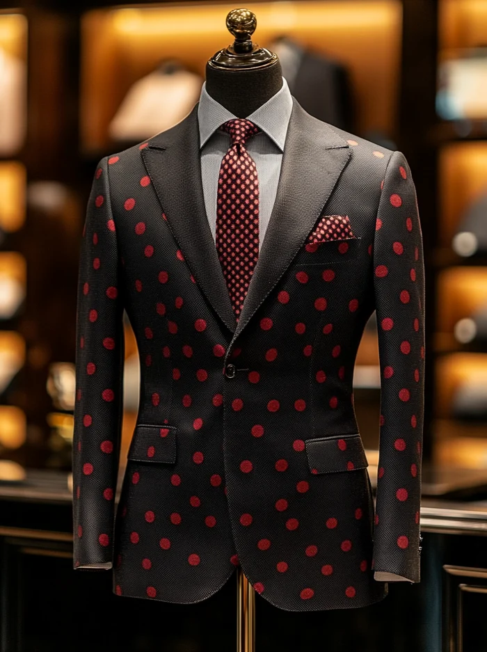 Men's Business Casual Large Pocket Polka Dot Print Suit Jacket